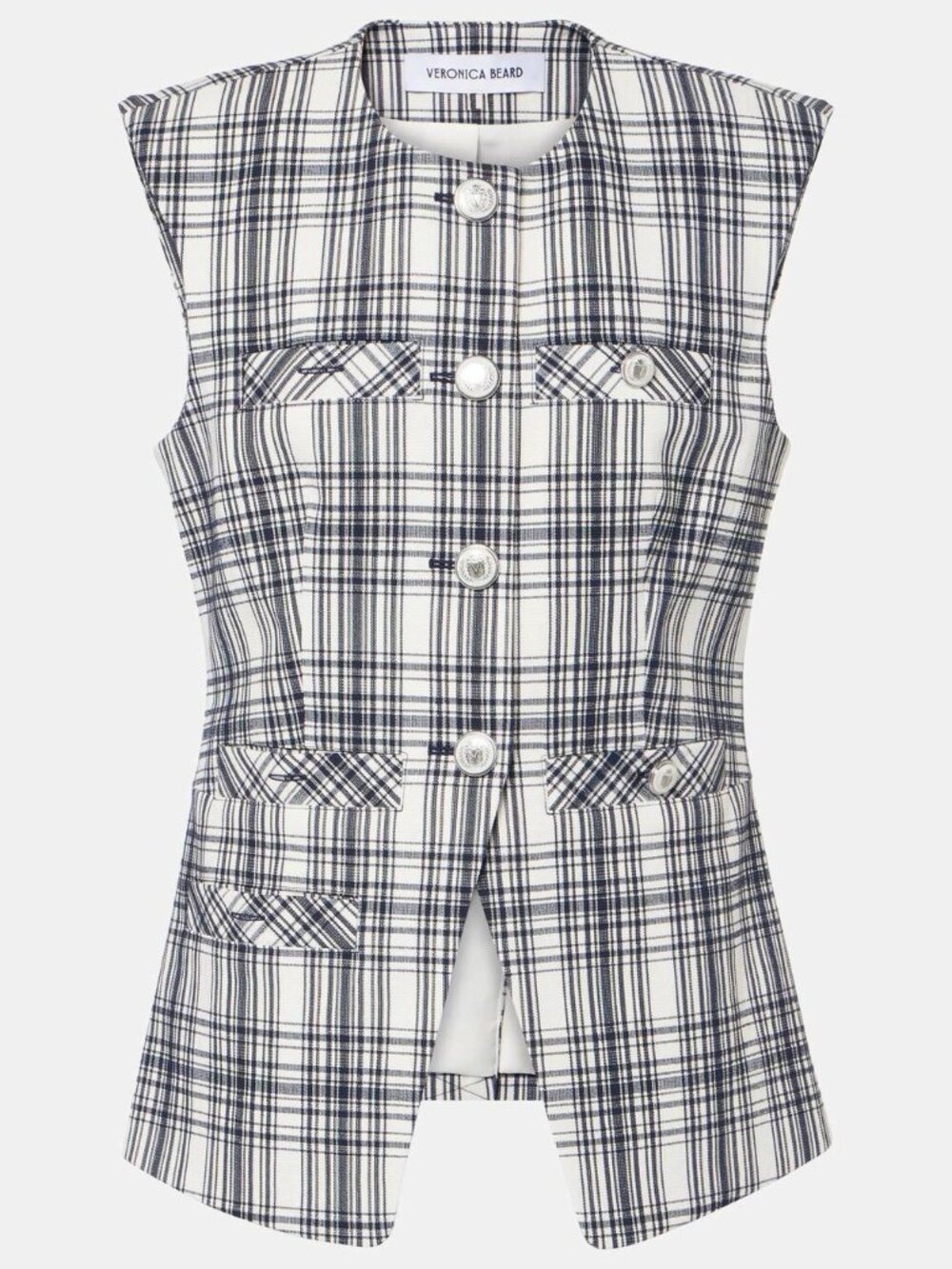 NEW Veronica Beard Tamera Ivory/Navy Plaid Vest